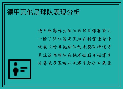 德甲其他足球队表现分析